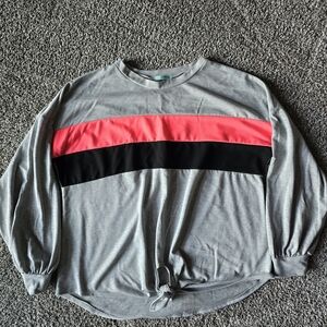 P.S. Kate Gray Long Sleeve Top with Pink and Black Stripes